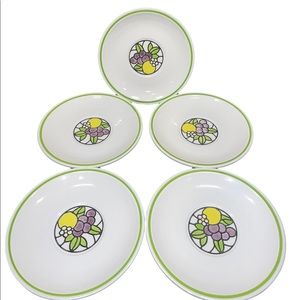 5 PC Fruit print‎ Tiffany Metlox Poppy Trail Pottery Saucer plates California